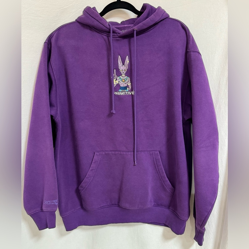 Dragon Ball Z Super Primitive Men’s Purple Pullover Beerus Graphic Hoodie Size M